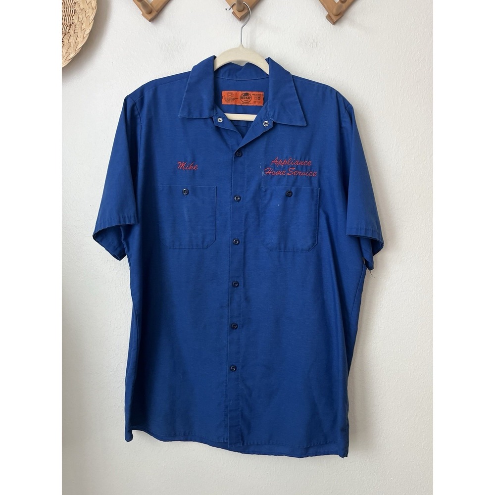 Red Kap work shirt blue red Appliance Repair "Mike" thrashed L retro streetwear